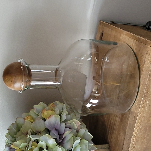 Vintage Dining Glass Wine Decanter With Wood Ball Stopper Poshmark